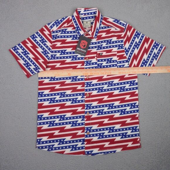 Born Primitive Shirt Mens Small Red White Blue Voyager Patriotic Flash Button Up - Picture 8 of 14